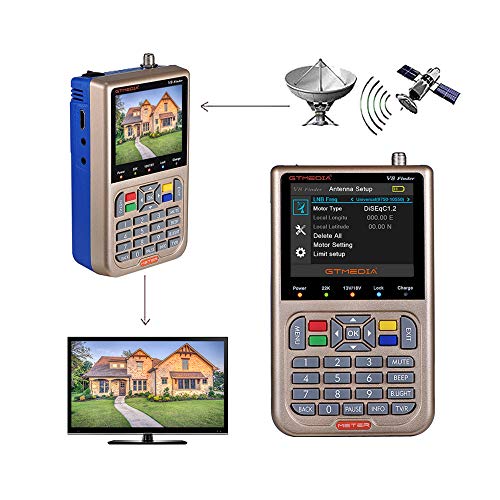 GT MEDIA V8 Satellite Finder Meter TV DVB-S/S2/S2X Signal Receiver H.264 Sat Detector, HD 1080P Free to Air FTA 3.5' LCD Built-in 3000mAh Battery for Adjusting Sat Dish