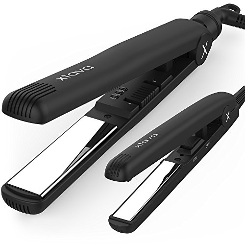 xtava Sleek and Shiny Flat Iron Toolkit (Set of 2 Flat Irons) - Full and Mini Flat Iron Gloss Factor Kit with 1 and ½ Inch Plates - Professional Titanium Hair Straightener for Salon Quality Styling