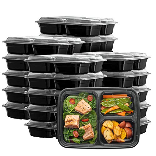 [50 Sets] Meal Prep Containers With Lids, 3 Compartment Lunch Containers, Bento Boxes, Food Storage Containers - 24 oz.