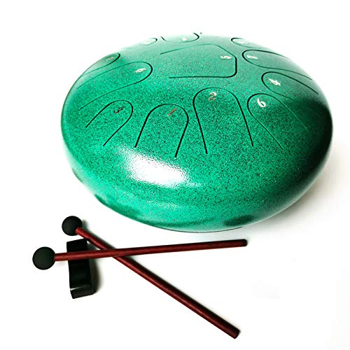 Steel Tongue Drum - 13 Notes 12 Inches C Key - Percussion HandPan Drums Kit - Soul Musical Instruments Sets with Padded Travel Bag Finger Picks Mallets for Gifts,Religious,Mental Massage(Green)
