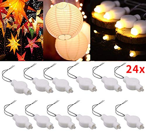 LOGUIDE LED Lantern Lights,24 Pack Battery Powered Small LED Lights for Paper Lanterns,Balloons,Floral,Weddings and Festival Decorations (Warm White)