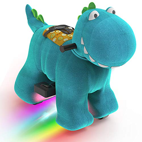 HOVER HEART Rechargeable 6V/7A Plush Animal Ride On Toy for Kids (3~7 Years Old) with Safety Belt (Dinosaurs)