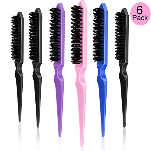 6 Pieces Nylon Teasing Hair Brushes, Three Row Salon Teasing Brush, Rat Tail Combs for Back Combing, Root Teasing to Add Volume and Hair Care Scalp Massage for Hair Growth