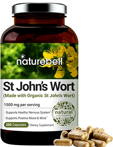 St John's Wort Supplement, Made with Organic St John's Wort Complex, 1500 mg Per Serving, 200 Capsules, Strongly Supports Positive Mood, Mind and Nervous System, No GMOs