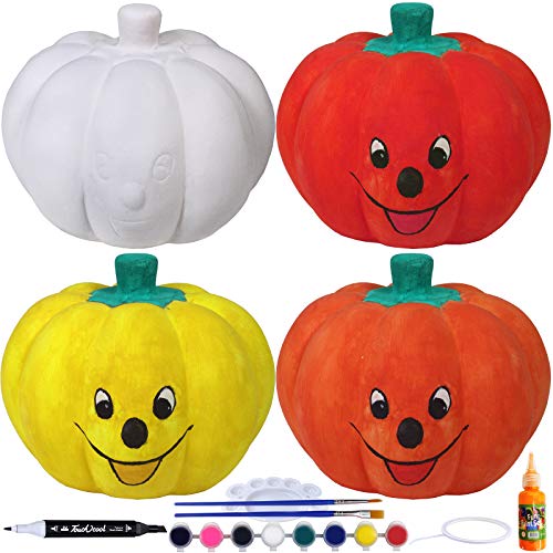4 Sets DIY Ceramic Pumpkins Gourds Figurines Paint Craft Kit Unpainted Bisque Ceramics Paintable Pumpkins Ready to Paint for Kids Classroom Fall Gift Favors Halloween Thanksgiving Holiday Decoration
