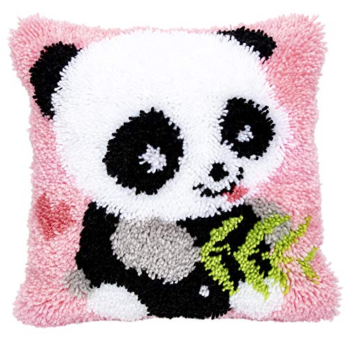 Beyond Your Thoughts DIY Latch Hook Kits Throw Pillow Cover Cute Panda Rug Pattern Printed 16X16 inch, Crochet Needlework Crafts for Kids and Adults