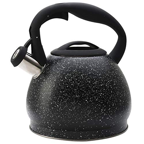 ELEVATE LIFE PRODUCTS 3.0 Liter Tea Kettle, Natural Stone Marble Finish Stovetop Kettle with Anti-Hot Handle, Anti-Rust 18/8 Stainless Steel Food Grade Whistling Stove Top Tea Pot (Black)