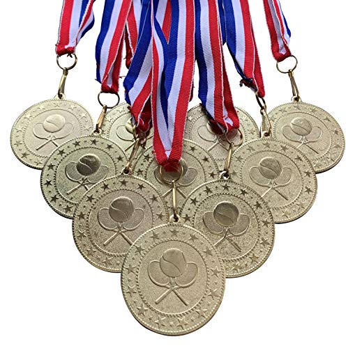 10 Pack of Gold Tennis Medals Trophy Award with Neck Ribbons