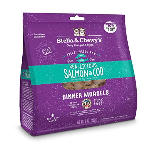 Stella & Chewy's Freeze-Dried Raw Sea-Licious Salmon & Cod Dinner Morsels Grain-Free Cat Food, 8 oz bag
