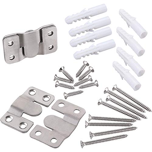 2 Sets Furniture Flush Mount Bracket-Headboard Wall Mount Hardware-Large Picture Hangers-Mirror Hook Matching Hook-Stainless Steel Interlocking Z Clips (Large,with Screws and Expansion Plastic Plug)