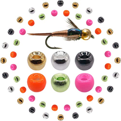 XFISHMAN Tungsten-Fly-Tying-Beads-Heads-Assortment Fly Tying Materials Nymph for Fly Fishing Tungsten Beads 60 Pack (7/64” 2.8mm（6 Colors ） 60 Pack)