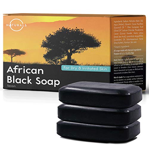 O Naturals African Black Soap Acne Problematic Skin Bar Organic Ingredients Luxurious Texture Triple Milled Bar Soap Moisturizing Shea Butter Natural Vegan Body & Face Soap Men-Women 3 Pcs 12 oz Total