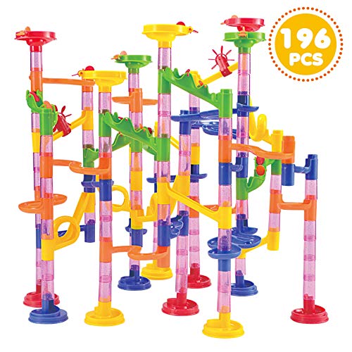 JOYIN 196 Pcs Marble Run Compact Set, Construction Building Blocks Toys, STEM Learning Toy, Educational Building Block Toy(156 Translucent Plastic Pieces+ 40 Glass Marbles)