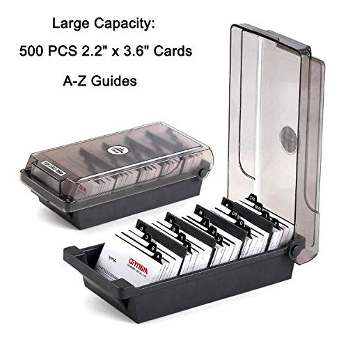 Kework Business Card Holder, Business Name Card File Card Storage Box Organizer, Large Capacity Case for 500 Pcs 2.2' x 3.6' Cards, Index Card Storage Box, 4 Divider Board and 20 A-Z Guides (500pcs)