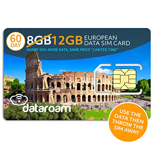 Dataroam Prepaid 4G Europe Data SIM Card - Europe 8GB Bundle - 36 Countries - 3-in-1 SIM - Cellhire