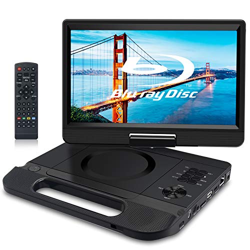 FANGOR 10.1' Portable Blu Ray Player, Built in Rechargeable Battery, Support USB/SD Card, HDMI Out & AV in, Snyc Screen, 1080P Video, Dolby Audio, Last Memory, Region Free