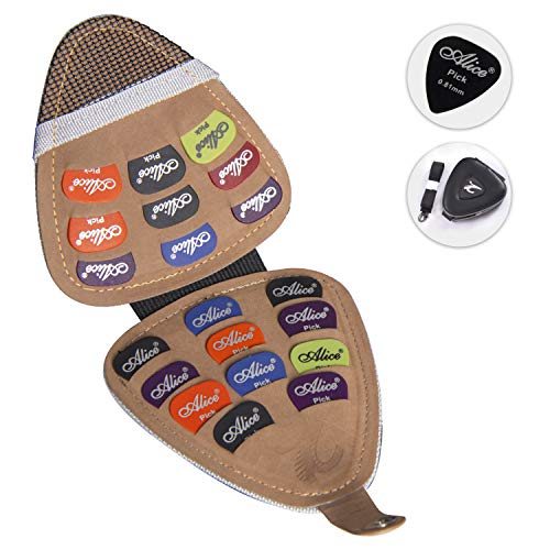 Guitar Picks Holder with 20pcs - Acoustic Electric Guitar Picks Variety Pack Mixed Thickness Picks 0.58mm 0.71mm 0.81mm 1.2mm, 1.5mm Guitar Plectrums Bag Case Gift for Guitarist