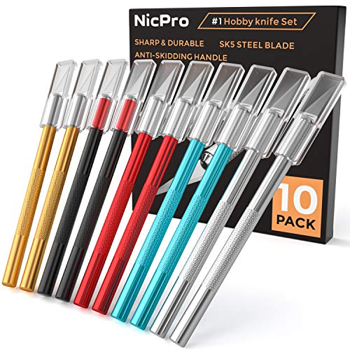 Nicpro 10 PCS Hobby Knives, Colors Precision Exacto Blades Knife Set For Art, Craft, Hobby, Scrapbooking, Stencil