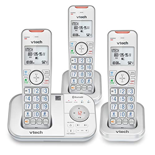 VTech VS112-37 DECT 6.0 Bluetooth 3 Handset Cordless Phone for Home with Answering Machine, Call Blocking, Caller ID, Intercom and Connect to Cell (Silver & White)