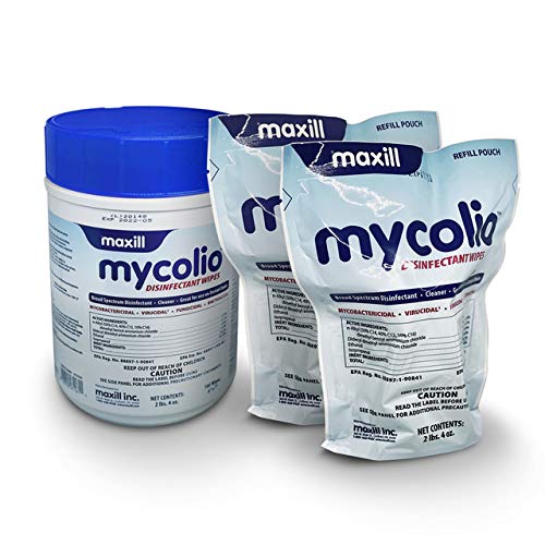 Mycolio Hospital Grade Disinfectant Wipes - 6' x 7' - Disinfecting Antibacterial Sanitizing Cleaning Wipes - 1 Canister + 2 Refill Pouches Combo
