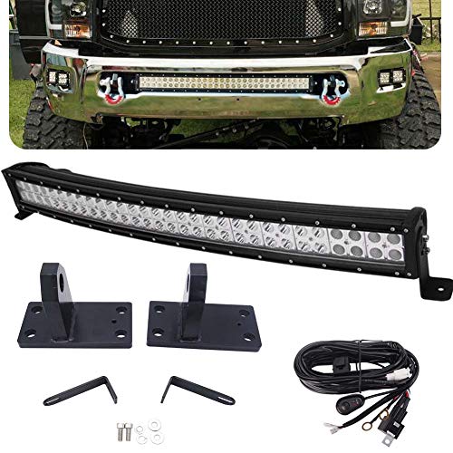 32 inch Curved Light Bar &Hidden Bumper Tow Hook Mounting Bracket Compatible with 2010-2020 Dodge RAM 2500/3500/4500 4th Gen