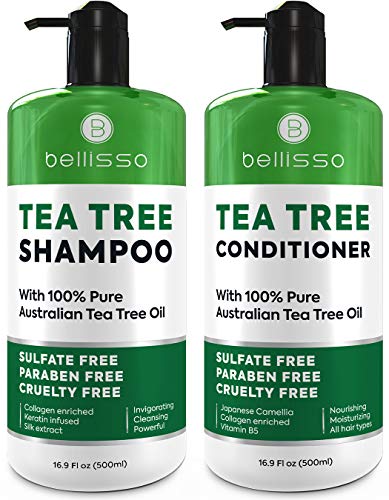 Tea Tree Oil Shampoo and Conditioner ​Set - Natural ​Anti Dandruff Sulfate Free Scalp Treatment - Antifungal ​and​ Antibacterial