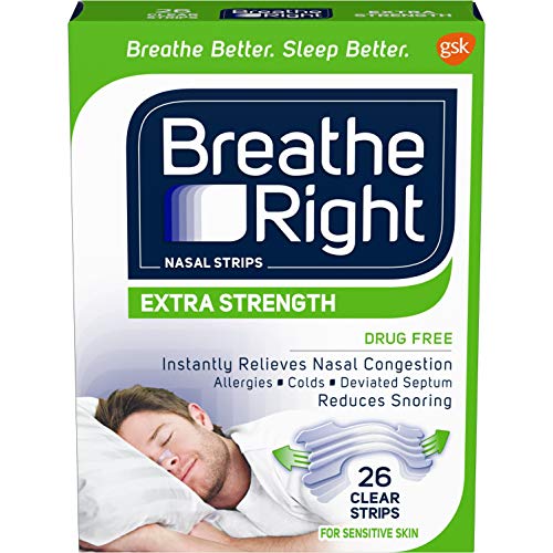 Breathe Right Nasal Strips to Stop Snoring, Drug-Free, Extra Clear, 26 count