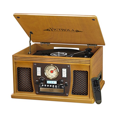 Victrola Navigator 8-in-1 Bluetooth Record Player & Multimedia Center with Built-in Stereo Speakers - 3-Speed Turntable, Vinyl to MP3 Recording Wireless Music Streaming Oak VTA-600B-OAK