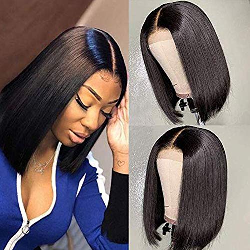 Short Human Hair Bob Wigs for Black Women Brazilian Virgin Lace Closure Bob Wig Pre Plucked Natural Hairline with Baby Hair Bleached Knots 10 Inch 150% Density