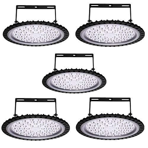 200W 5pcs UFO LED High Bay Lighting 20000 Lumen Factory Warehouse Industrial Lighting IP65 Warehouse LED Lights- High Bay LED Lights- Commercial Bay Lighting for Garage Factory Workshop Gym