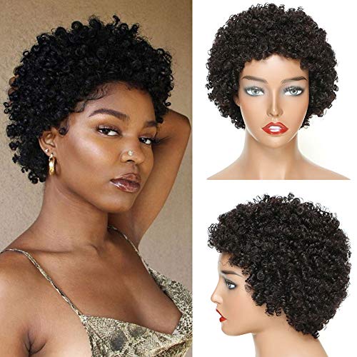 Ms Taj Short Human Hair Afro Wigs for Black Women Brazilian Virgin Short Curly Afro Wigs Human Hair 150% Density Natural Black