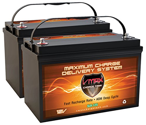 Qty 2: VMAX SLR125 AGM Sealed Deep Cycle 12V 125Ah Batteries for Use with Pv Solar Panels,Smart Chargers Wind Turbine and Inverters