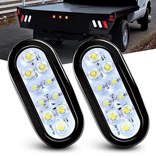 Nilight 6' Oval White LED Trailer Tail Lights 2PCS 10 LED w/Flush Mount Grommets Plugs IP67 Waterproof Reverse/Back Up Trailer Lights for RV Truck Jeep, 2 Years Warranty