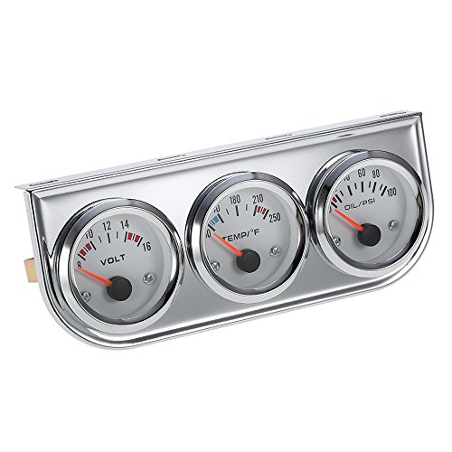 3 in 1 Car Meter Auto Gauge（Voltmeter + Water Gauge + Oil Press Gauge),2' Chrome Voltage Gauge Water Temp Gauge Oil Pressure Sensor 12V 52mm Triple Gauge Kit (Fahrenheit White dial face)