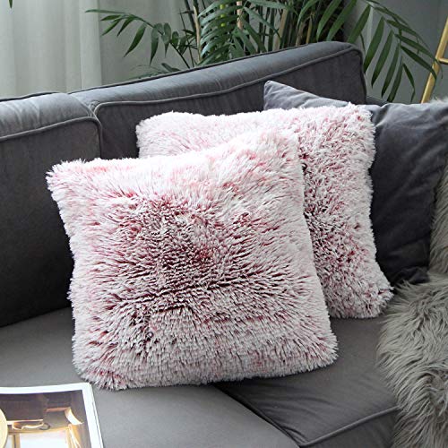 Uhomy 2 Packs Home Decorative Luxury Series Super Soft Plush Faux Fur Throw Pillow Cover Cushion Case for Sofa/Bed 18x18 Inch 45x45 cm Red Ombre