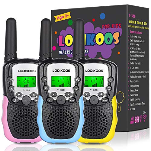 LOOIKOOS Walkie Talkies for Kids, 3 KMs Long Range Children Walky Talky Handheld Radio Kid Toy Best Gifts for Boys and Girls 3 Pack