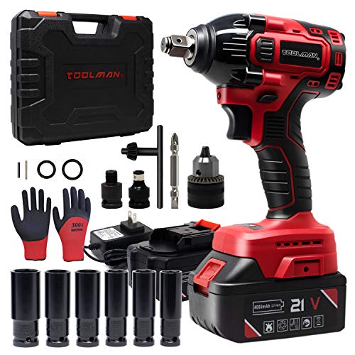 Toolman Rechargeable Cordless Lithium-ion Power Impact Wrench Driver kit 1/2' 21V ZTP010B