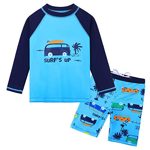 HUAANIUE Baby Toddler Boy Swimsuit Rashguard Set Swimwear UPF 50+ Car 5-6 T