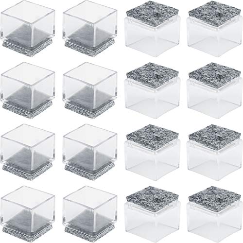 Anwenk 1''x1' Square Chair Leg Floor Protectors with Felt Pads 1inch 1 in Square Table Leg Protectors Chair Leg Caps Small, 16Pack,Clear