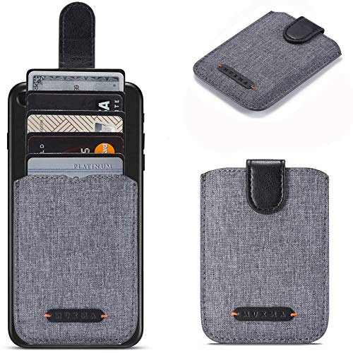 Card Holder for Back of Phone RFID 5 Pull Credit Card Cash Cell Wallet Pocket Canva Leather Case for Smartphones (Black)