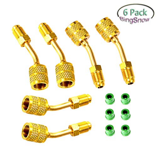 BingSnow 6 Pcs R410a Mini Split Adapter Charging Vacuum Port Adapter Brass Converter with 5/16' Female Quick Couplers to 1/4' Male Flare for Mini Split HVAC System