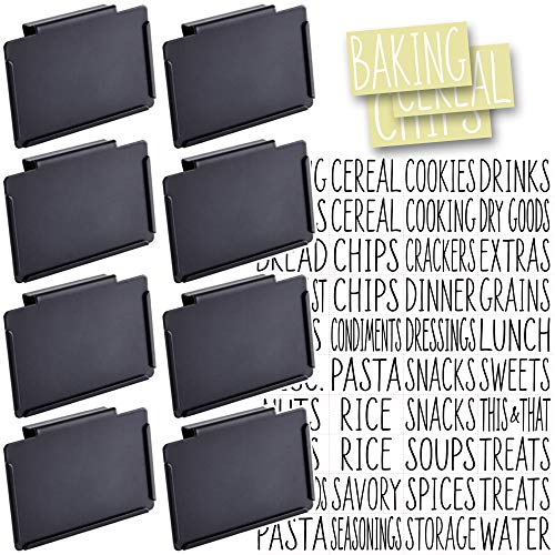 Talented Kitchen 8 Black Clip Label Holders w/ 40 Pantry Labels. Pantry Organization Solution Baskets and Boxes. Removable Metal Bin Clips. 40 All Caps White Pantry Stickers (Black Clip/White Label)