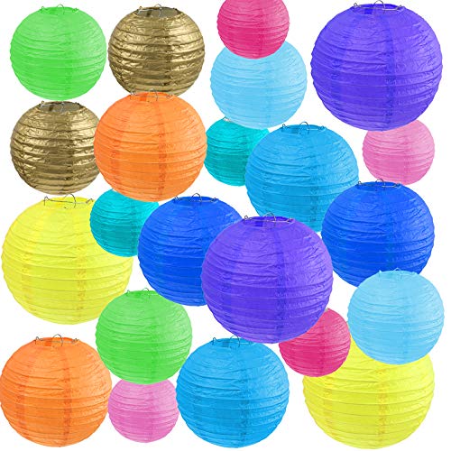 Vastar 22 Pcs Paper Lanterns - Paper Lanterns Decorative, 4”, 6”, 8”, 10” Color Paper Lanterns (Multi-Colored)