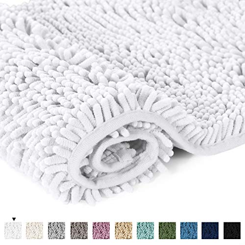 Pure White Bath Rug Super Soft Microfiber Non Slip Mat Absorption Shaggy Shower Rugs for Bathroom, Easy Care Machine Wash, 20 x 32 Inch