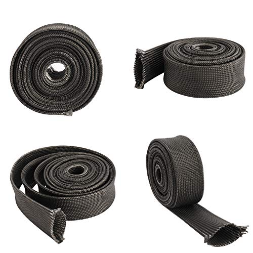 YaeMarine 1/2 Inch 10FT Auto Heat Sleeve, Fiberglass Heat Wrap, Wire Shield Sleeve, Adjustable Black Exhaust Heat Shield Roll For Car & Auto Wire Loom Heat Shield (Black, 10FT-13MM)