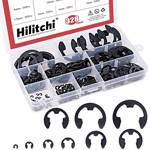 Hilitchi 328-Pcs [10-Size] Alloy Steel E-Clip Circlip External Retaining Ring Assortment Set