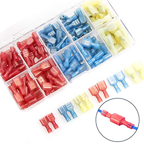 AIRIC 174pcs Quick Wire Disconnect Kit Nylon Fully Insulated Male/Female Quick Disconnectors 22-16AWG (Red) 16-14Ga (Blue) 12-10 Gauge (Yellow) Power Marine Connectors Terminal Assortment