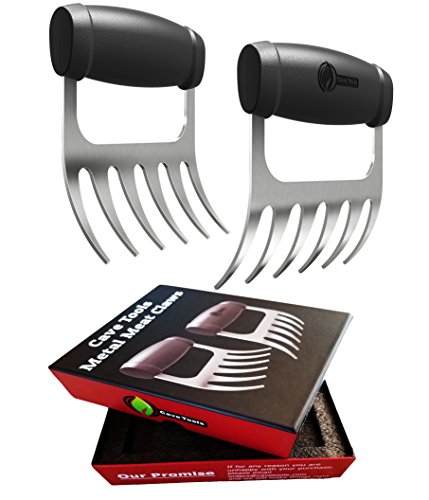 Cave Tools Meat Claws - Stainless Steel Pulled Pork SHREDDERS - BBQ Forks for Shredding Handling & Carving Food from Grill Smoker or Crock Pot - Metal Barbecue Slow Cooker Handler Accessories