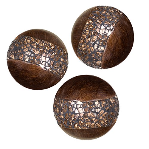 Creative Scents Schonwerk Walnut Decorative Orbs for Bowls and Vases (Set of 3) Resin Sphere Balls | Dining/Coffee Table Centerpiece | Great Gift Idea (Crackled Mosaic)
