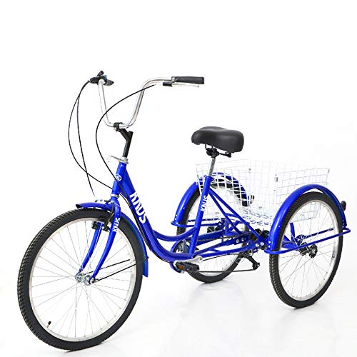 Knus Adult Tricycle Trikes,7 Speed 3-Wheel Bikes,26 Inch Wheels Cruiser Bicycles with Large Shopping Basket for Women and Men -Blue